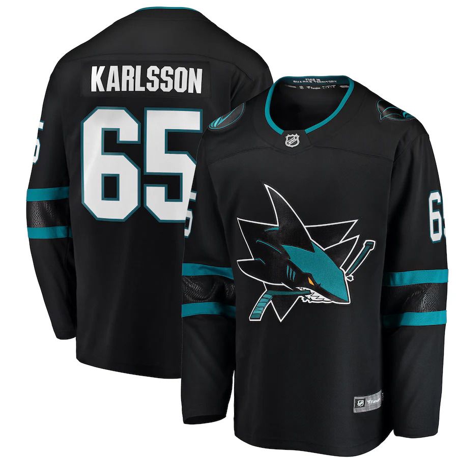 Men San Jose Sharks 65 Erik Karlsson Fanatics Branded Black Breakaway Alternate Player NHL Jersey
